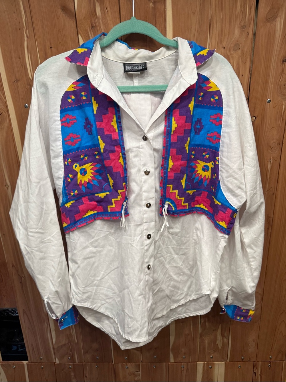Vintage Roughrider Circle T Women's White Button Shirt Multicolor Southwest